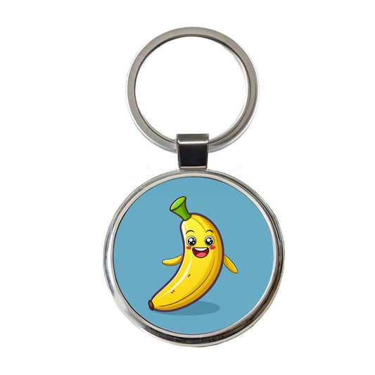 Banana Happy Fruit Round Metal Keychain
