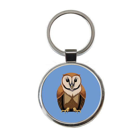 Barn Owl Staring Round Metal Keychain