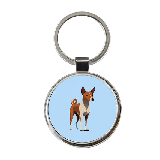 Basenji Dog Standing Round Metal Keychain