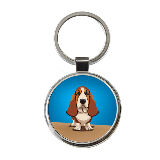 Basset Hound Staring Round Metal Keychain