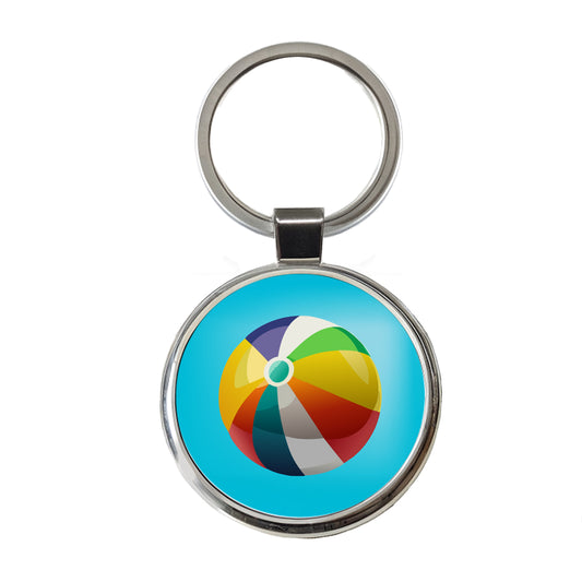 Beach Ball Colorful Round Metal Keychain