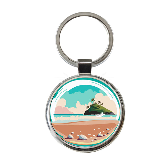 Beach Ocean Paradise Tropical Island Vacation Travel Round Metal Keychain