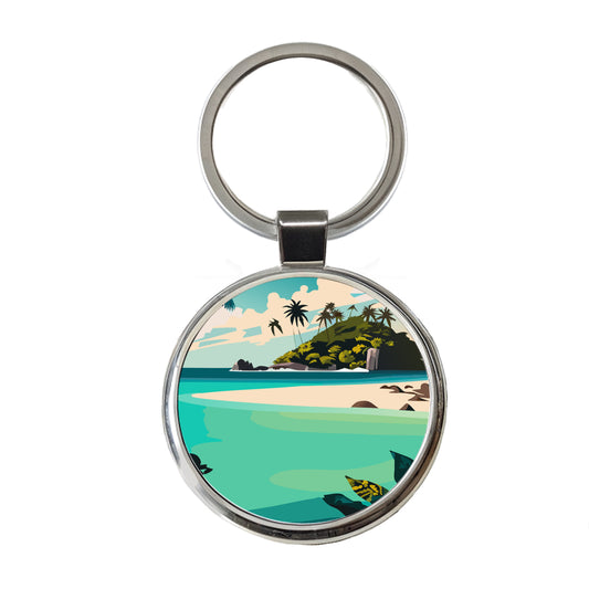 Beach Tropical Island Paradise Vacation Round Metal Keychain