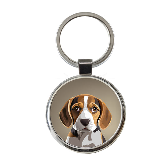 Beagle Dog Staring Round Metal Keychain