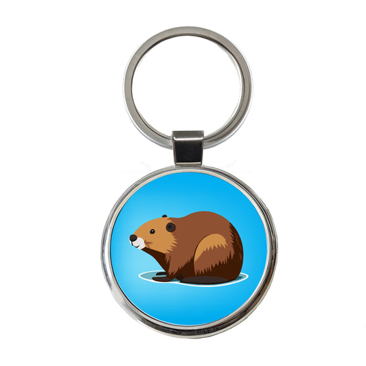 Beaver Cute Profile Round Metal Keychain