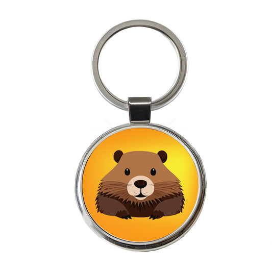 Beaver Cute Staring Round Metal Keychain