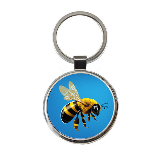 Bee Colorful Round Metal Keychain