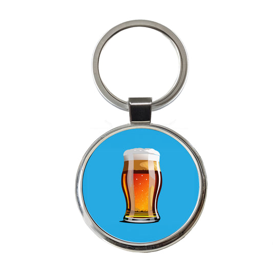 Beer Glass Mug Round Metal Keychain