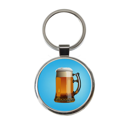Beer Mug Stein German Round Metal Keychain