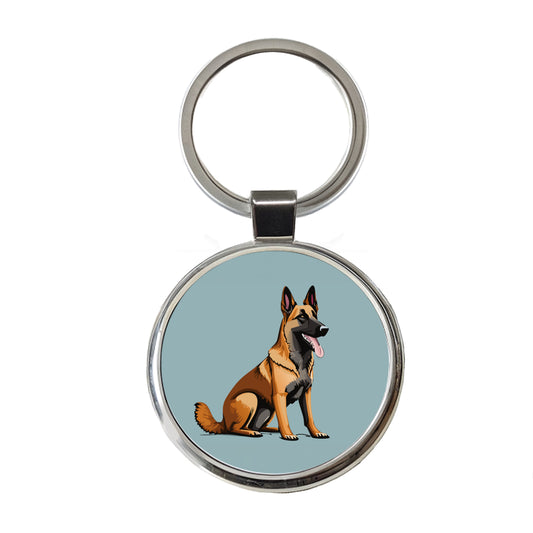 Belgian Shepherd Dog Sitting Round Metal Keychain