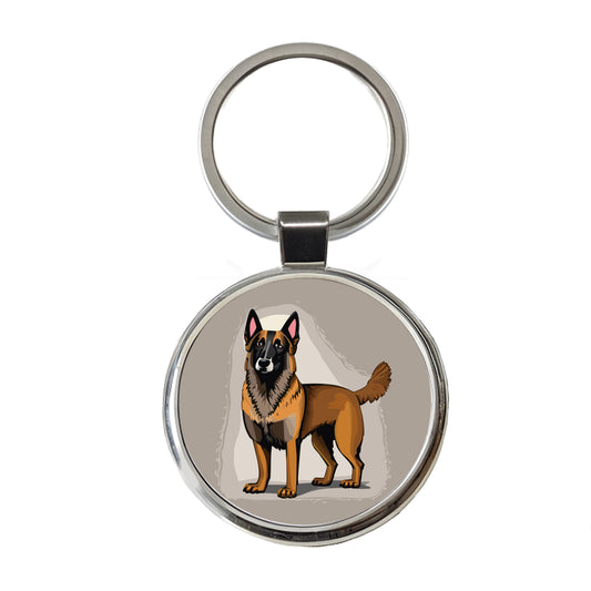 Belgian Shepherd Dog Standing Round Metal Keychain