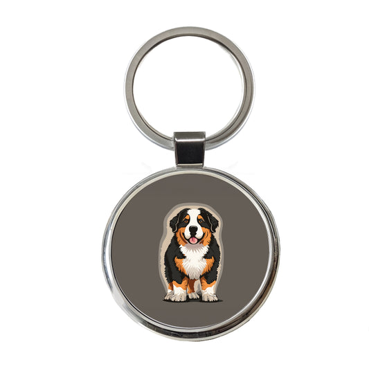 Bernese Mountain Dog Standing Round Metal Keychain