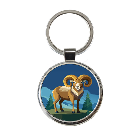 Bighorn Sheep Round Metal Keychain