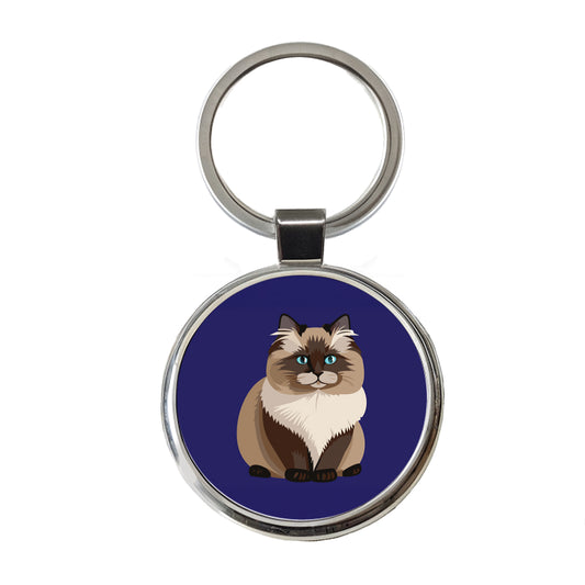 Birman Cat Sitting Round Metal Keychain