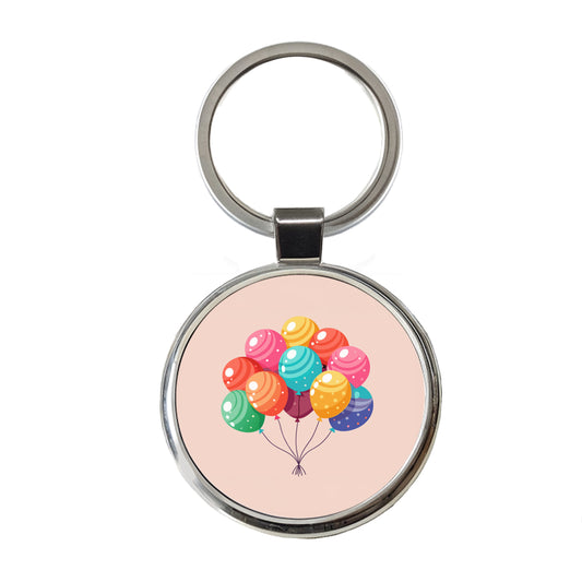Birthday Balloons Happy Round Metal Keychain