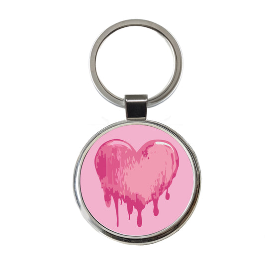 Bleeding Heart Pink Round Metal Keychain