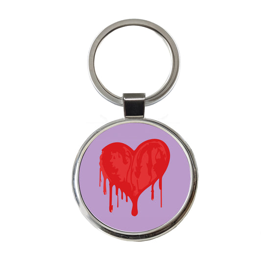 Bleeding Heart Red Round Metal Keychain