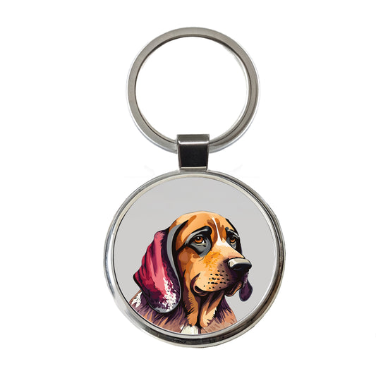 Bloodhound Dog Watercolor Round Metal Keychain