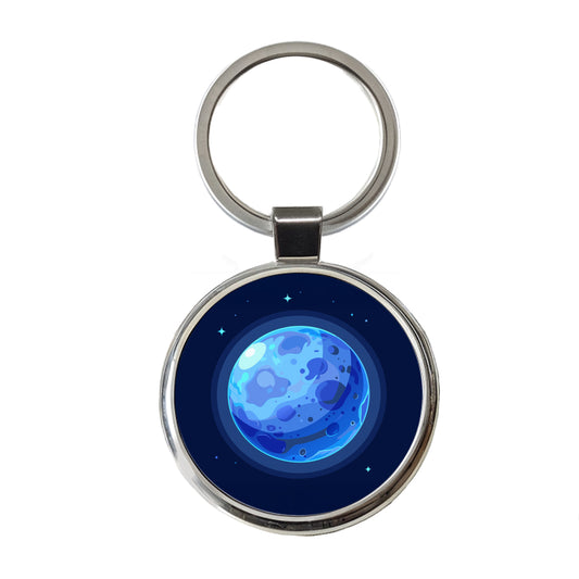 Blue Moon Round Metal Keychain