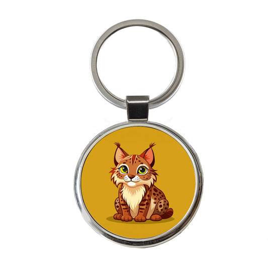 Bobcat Cute Round Metal Keychain