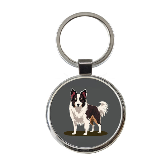 Border Collie Standing Round Metal Keychain