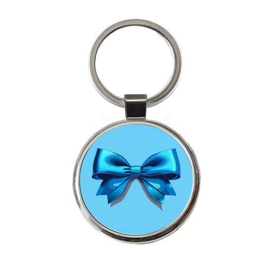 Bow Cheerleading Coquette Blue Round Metal Keychain