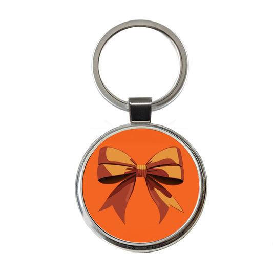 Bow Cheerleading Coquette Orange Round Metal Keychain