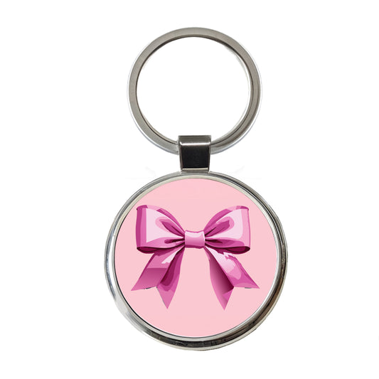 Bow Cheerleading Coquette Pink Round Metal Keychain
