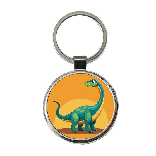 Brachiosaurus Dinosaur Round Metal Keychain