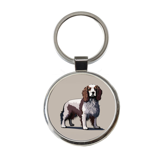 Brittany Spaniel Dog Standing Round Metal Keychain