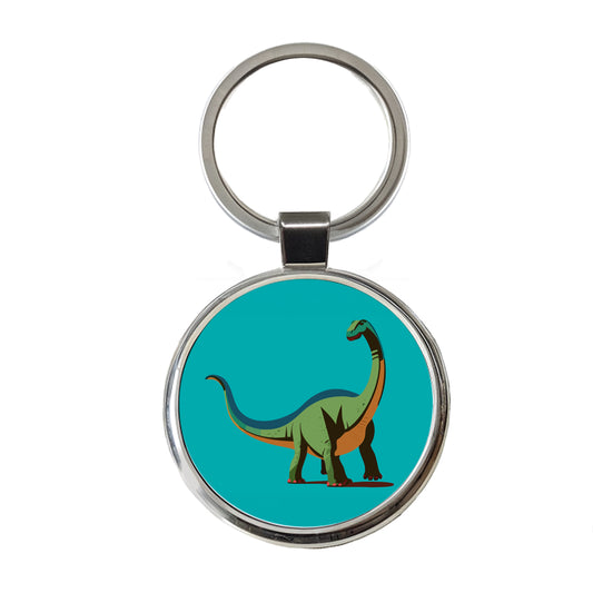 Brontosaurus Dinosaur Round Metal Keychain