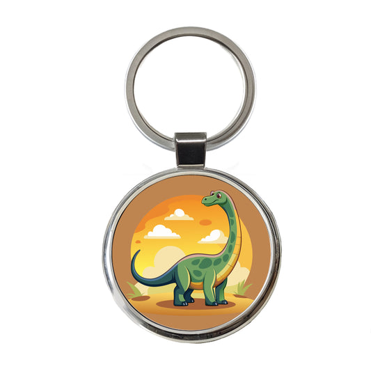 Brontosaurus Round Metal Keychain
