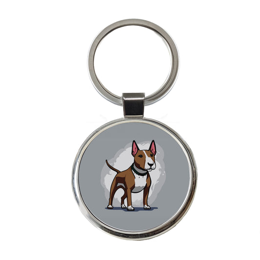Bull Terrier Dog Standing Round Metal Keychain