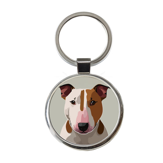Bull Terrier Dog Staring Round Metal Keychain