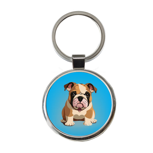 Bulldog Cute Dog Sitting Round Metal Keychain