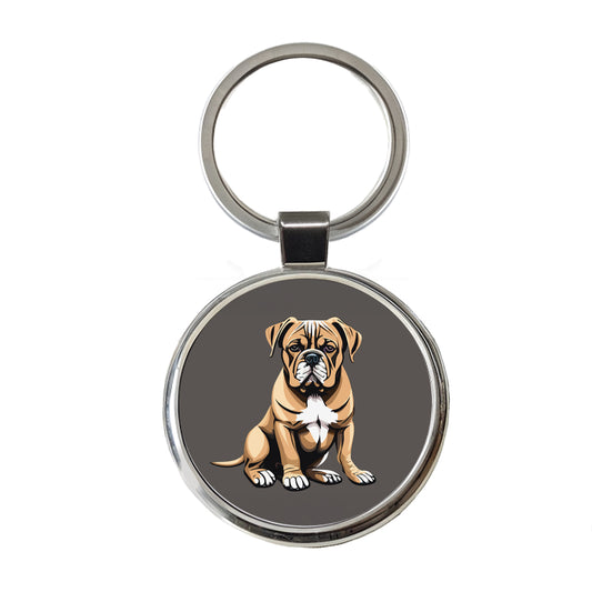 Bullmastiff Dog Sitting Round Metal Keychain