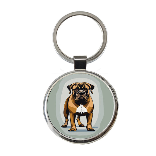 Bullmastiff Dog Standing Round Metal Keychain