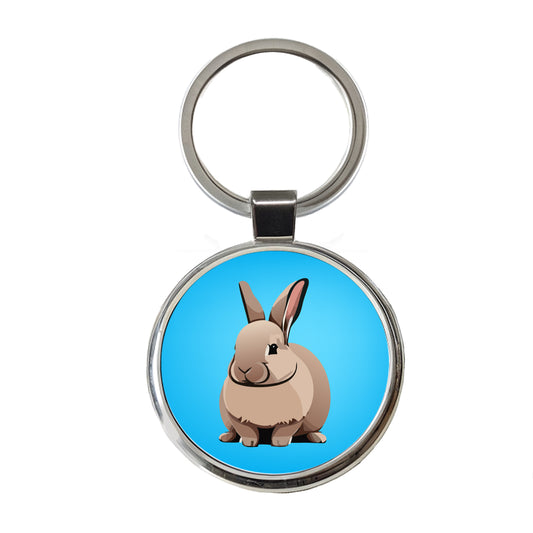 Bunny Rabbit Brown Round Metal Keychain
