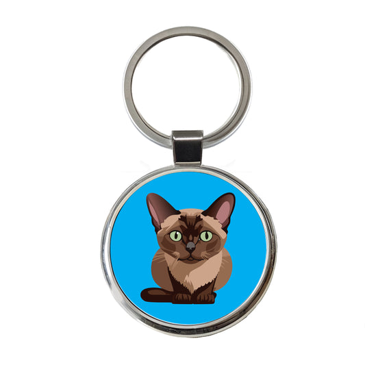 Burmese Cat Crouched Round Metal Keychain