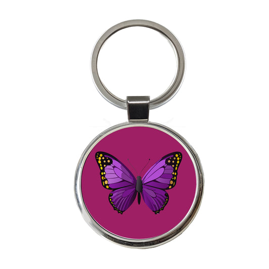 Butterfly Purple Round Metal Keychain