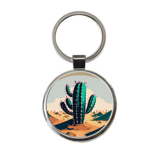 Cactus in the Desert Southwest Round Metal Keychain