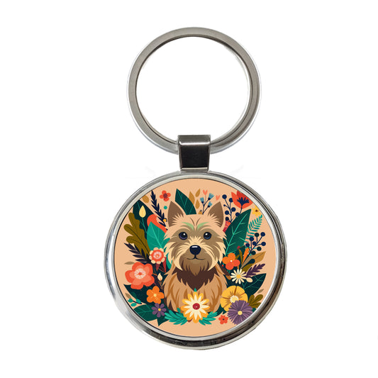 Cairn Terrier Dog Floral Flowers Round Metal Keychain