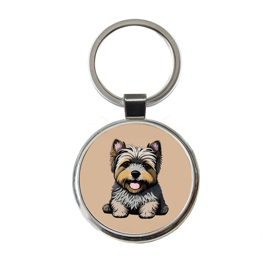 Cairn Terrier Dog Sitting Round Metal Keychain