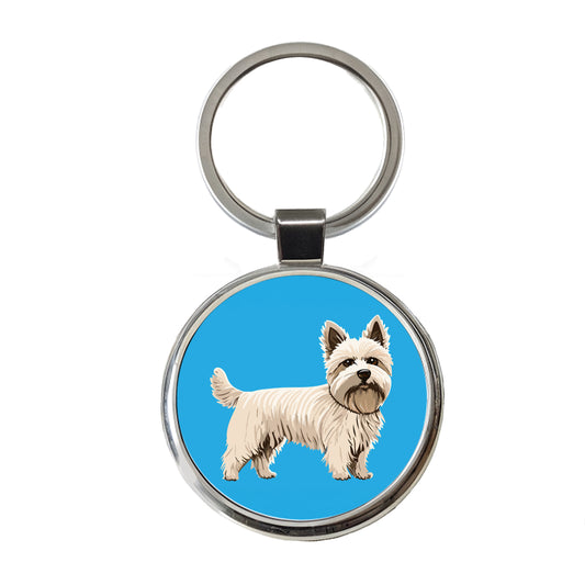 Cairn Terrier Dog Standing Round Metal Keychain