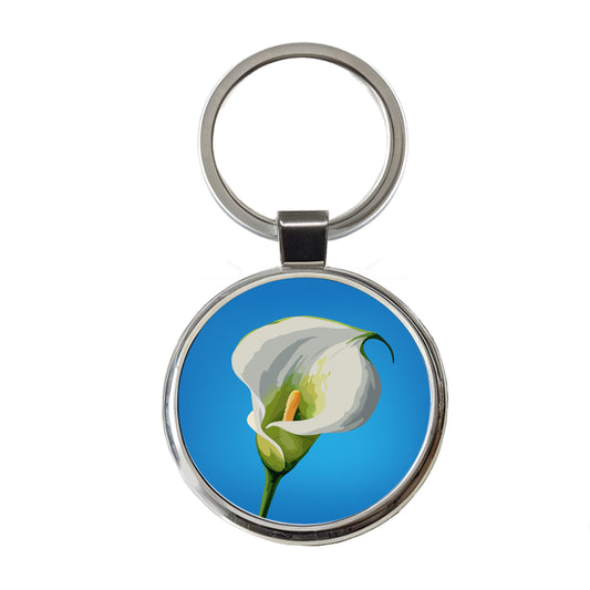 Calla Lily Flower White Round Metal Keychain