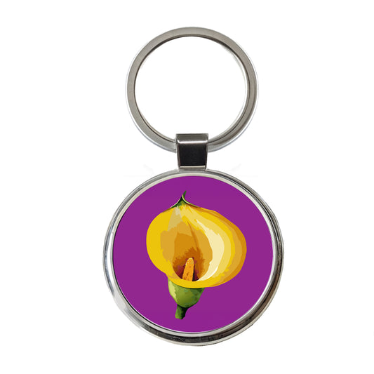 Calla Lily Flower Yellow Round Metal Keychain