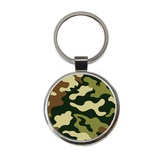 Camouflage Pattern Round Metal Keychain
