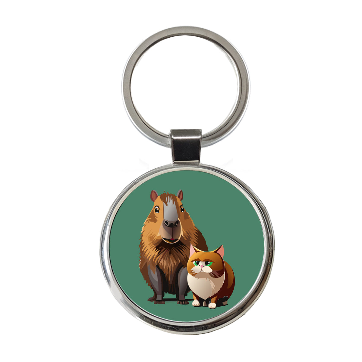 Capybara and Cat Best Friends BFF Cute Round Metal Keychain