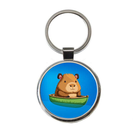 Capybara Canoeing Canoe Funny Round Metal Keychain