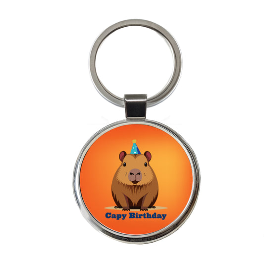 Capybara Happy Capy Birthday Funny Round Metal Keychain